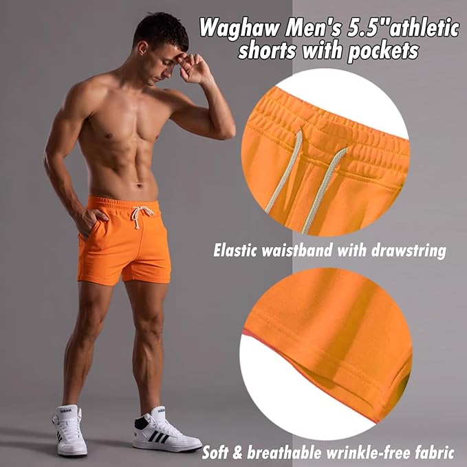 Mens 5 Inch/7 Inch Cotton Shorts Mens Sweat Athletic Shorts for Men Gym Worket Shorts with Pockets
