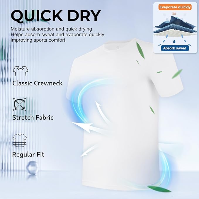 BAMBOO COOL Men's Undershirt Moisture-Wicking T-Shirts Stretch Crewneck Soft Tees for Men,3 Pack