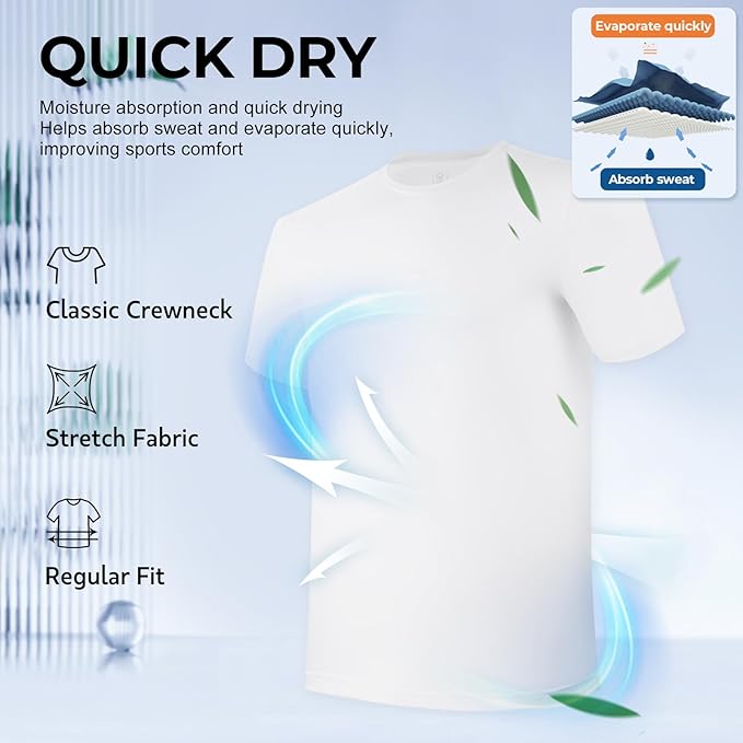 BAMBOO COOL Men's Undershirt Moisture-Wicking T-Shirts Stretch Crewneck Soft Tees for Men,3 Pack