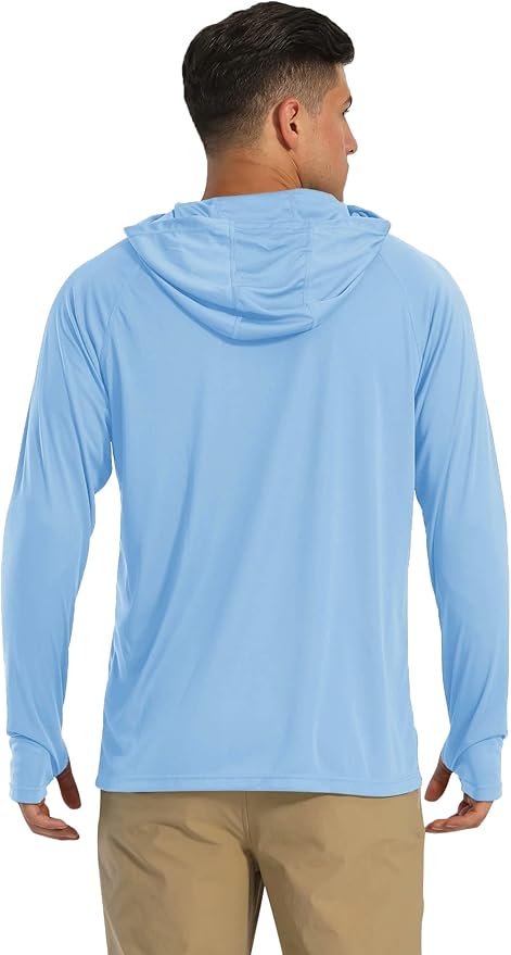 MAGCOMSEN Men's Hooded UPF 50+ Sun Protection T Shirts Long Sleeve Athletic Fishing Shirts Rash Guards