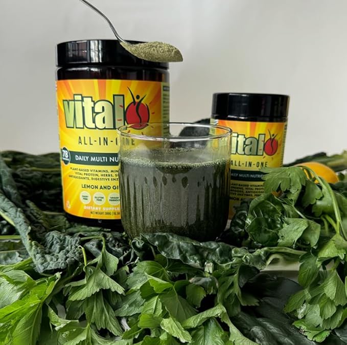 Vital All-in-One Daily Powdered Supplement - Natural Greens Superfood Powder for Energy & Health, Super Greens Powder Drink Mix with Probiotic & Antioxidant Support - Lemon & Ginger, 10.58 oz (300 g)