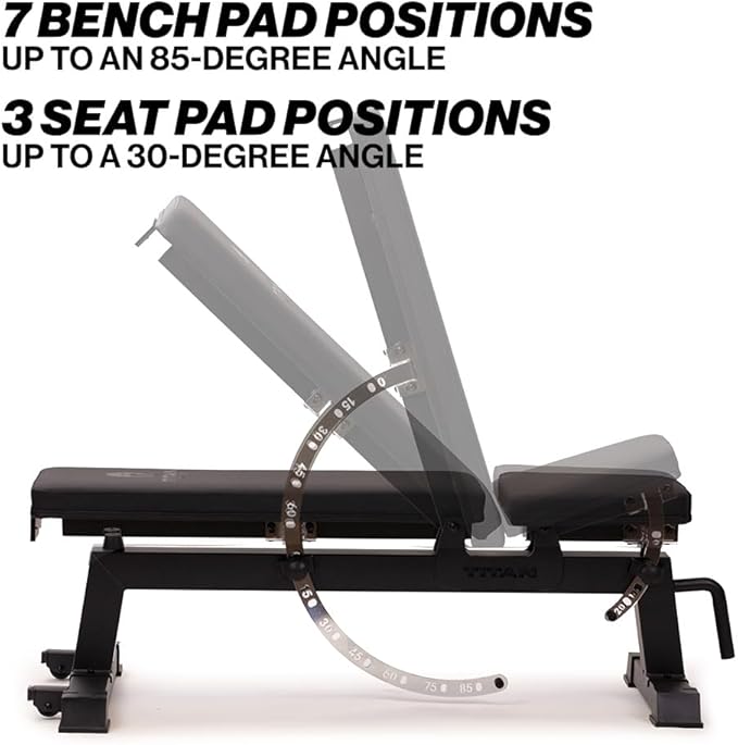 Titan Fitness Performance Series Adjustable Bench, Supports 650 LB Incline, Versatile Utility Bench for Home Gym Weightlifting,Strength Training, Flat, Incline, Upright Positions