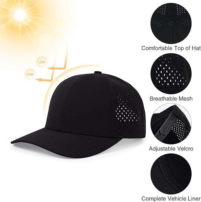 Quick Dry Baseball Cap Curved Brim Snapback Hat Laser Cut Mesh Ball Cap Golf Ball Cap for Men Women