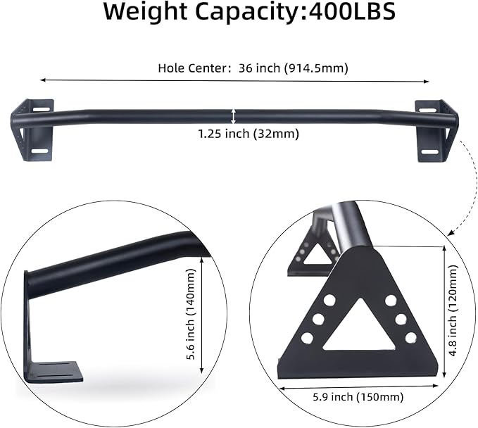 Wall Mounted Heavy Duty Pull Up Bar Doorway With Assist Band, Strength Training Pullups Bar for Doorframe, Thick Metal Sturdy Wall Hanging Bar, Wood Beam or Joist Mount Chin Up Bars 500 lbs