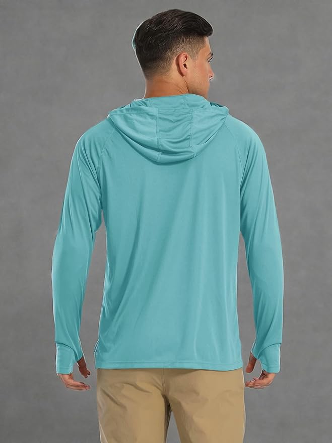 MAGCOMSEN Men's Hooded UPF 50+ Sun Protection T Shirts Long Sleeve Athletic Fishing Shirts Rash Guards