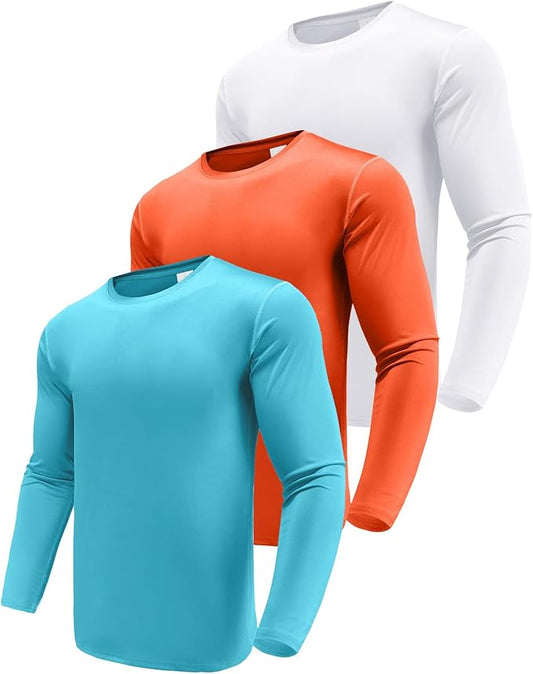 Men's 1, 3 or 5 Pack Performance Long Sleeve T-Shirts, UPF 50+ Sun Protection Shirts, Athletic Gym Workout Shirts for Running