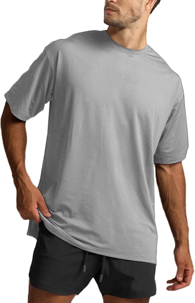 Men's Oversized Workout T-Shirts Lightweight Quick Dry Short Sleeve Tshirts Crew Neck Loose Fit Athletic Tops