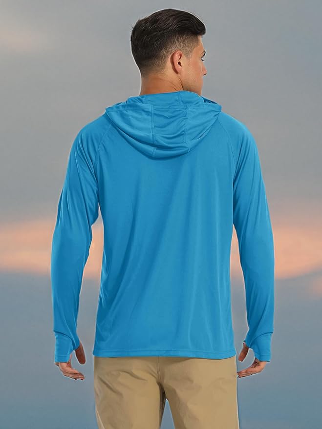 MAGCOMSEN Men's Hooded UPF 50+ Sun Protection T Shirts Long Sleeve Athletic Fishing Shirts Rash Guards