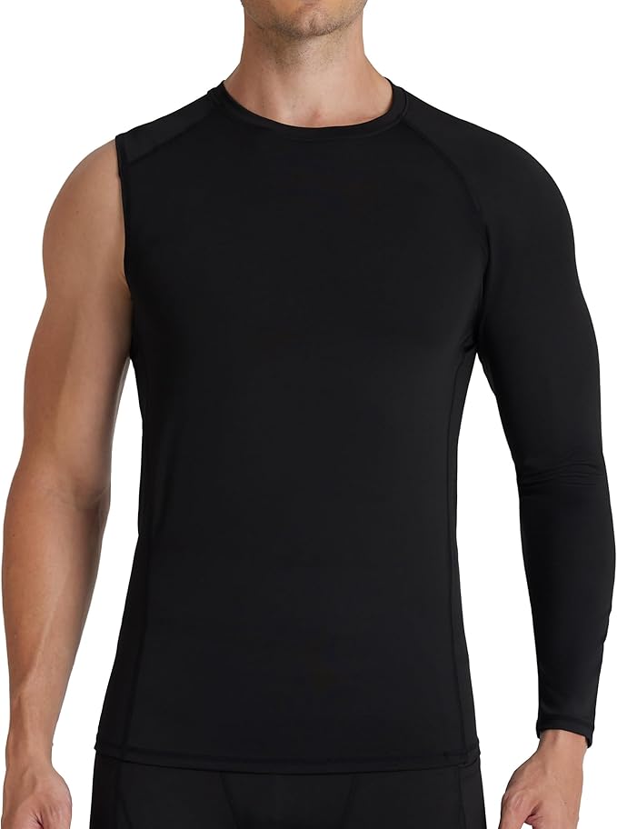 Mens One Arm Sleeve Compression Shirts 1/2 Long Sleeve Athletic Base Layer Undershirt Basketball Workout Top
