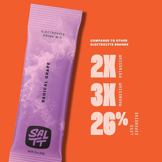 SALTT Electrolytes Powder Flavored Drink Mix - Radical Grape - 30 Hydration Packets - Magnesium, Potassium, Sodium, Trace Minerals - Zero Sugar & Gluten Free - Travel Essentials