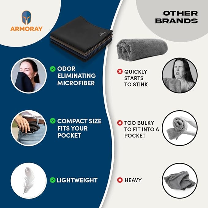 ARMORAY Sweat Absorbing Towel Handkerchief – Quick-Dry Microfiber Gym Towels for Face, Hands & Body – Workout Towel for Men, Sport Rag, Perfect for Tennis, Pickleball & Sauna Use by Women