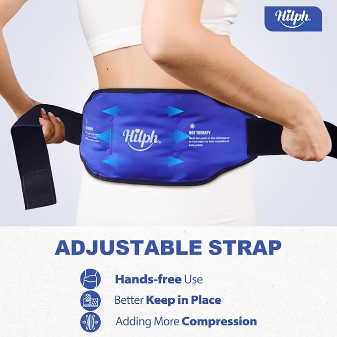 Hilph Low Back Ice Pack Wrap for Pain Relief, Reusable Ice Pack Belt Hot Cold Therapy for Low Back Pain, Lumbar Surgery, Sciatic Nerve, Coccyx, Tailbone Pain (Blue)