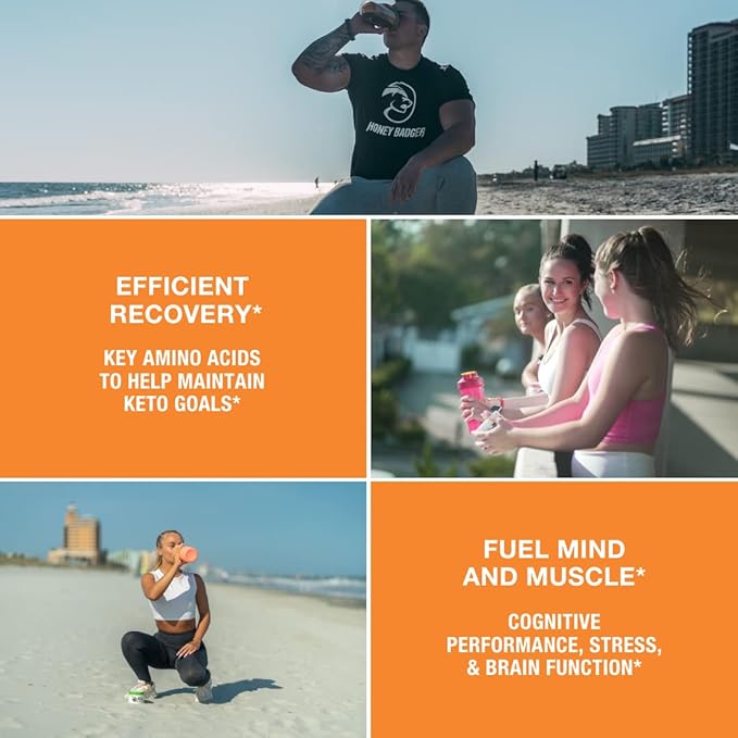 Honey Badger BCAA + EAA Powder | Micronized Creatine Monohydrate | Muscle Growth & Recovery | Natural Recovery for Men & Women | Sugar Free & Paleo | 30 Servings