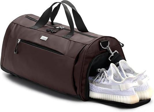 TOPDesign Gym Bag for Women & Men, Unisex Duffel Bag with Shoe Compartment & Wet Pocket for Travel Sports Gym (M Brown)