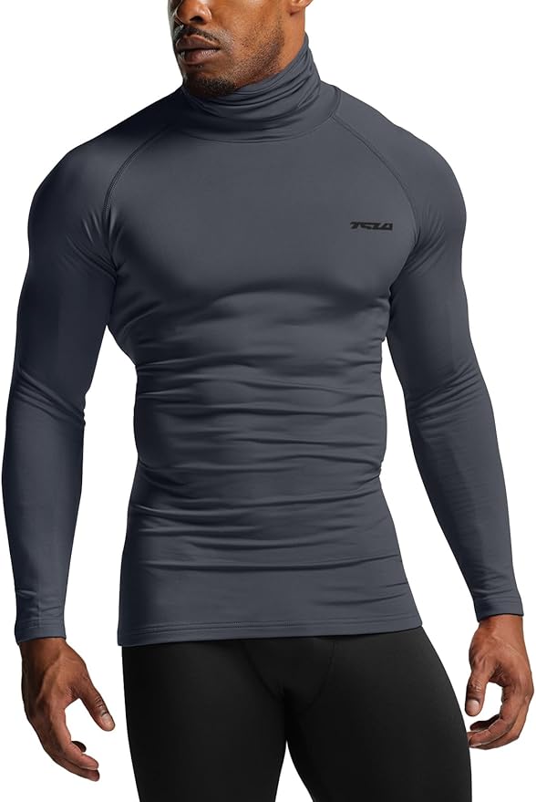 TSLA Men's Thermal Long Sleeve Compression Shirts, Mock/Turtleneck Winter Sports Running Base Layer Top