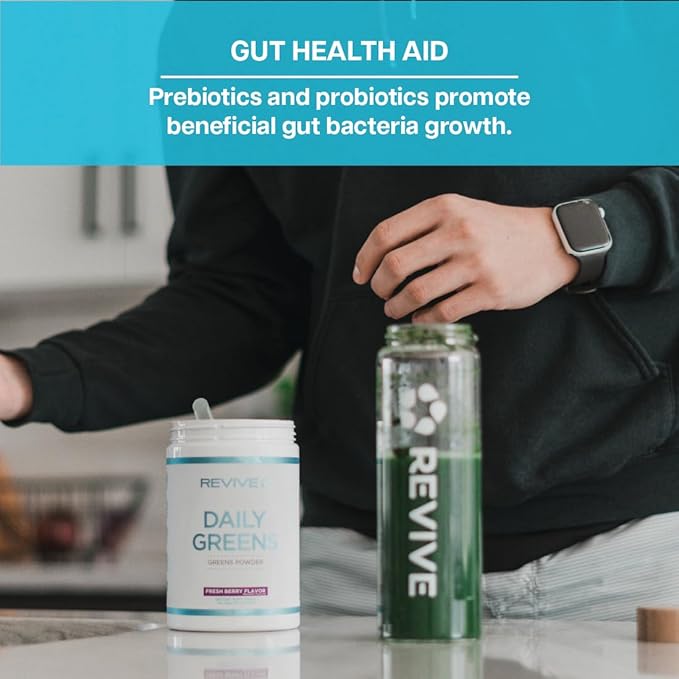 Revive MD Daily Green Powder Superfood (Chocolate) - Supergreens Powder to Support Energy Levels - Green Juice That Improves Fiber Intake - Vegetable Supports Digestion and Gut Health