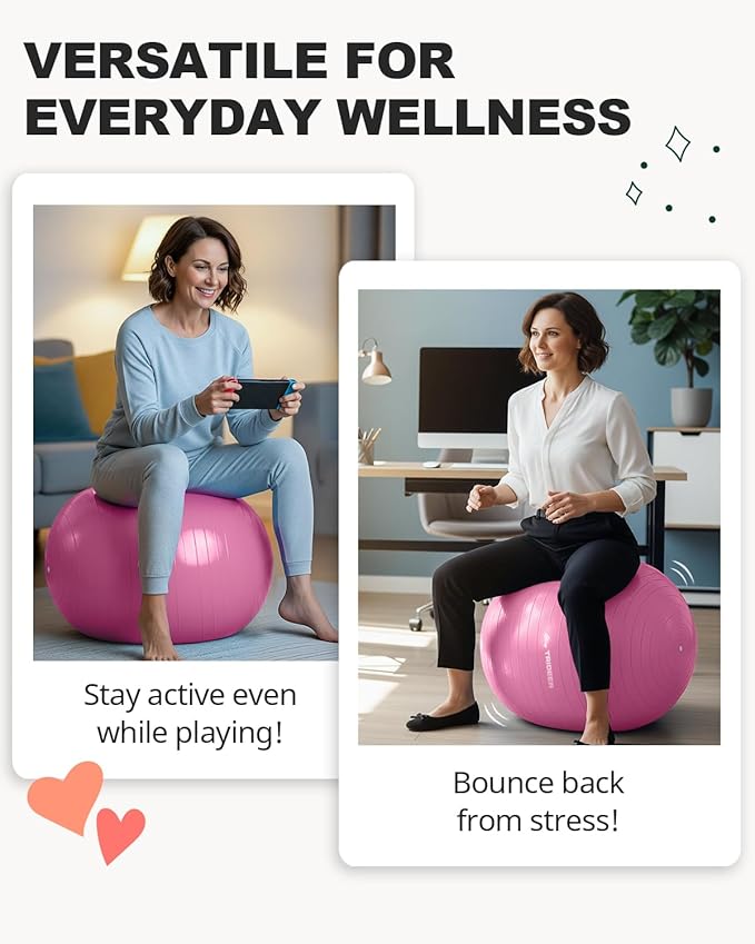 Trideer Extra Thick Yoga Ball Exercise Ball, 5 Sizes Gym Ball, Heavy Duty Ball Chair for Balance, Stability, Pregnancy, Quick Pump Included