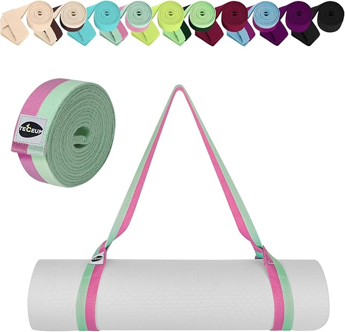 TECEUM Yoga Mat Strap – 30+ Colors – Adjustable Mat Holder Sling Carrier for All Mats [Mat Not Included]