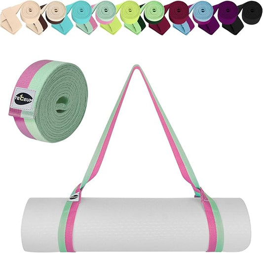 TECEUM Yoga Mat Strap – 30+ Colors – Adjustable Mat Holder Sling Carrier for All Mats [Mat Not Included]