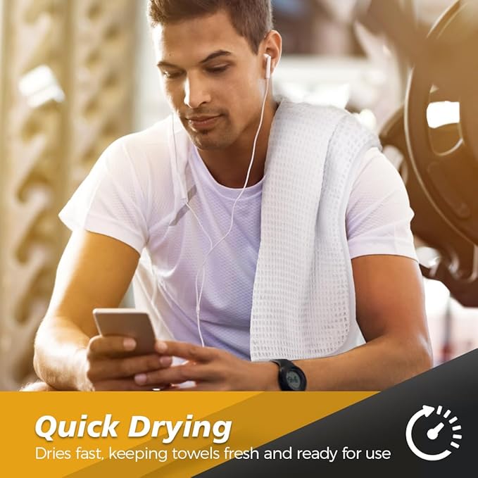 HOMEXCEL 4 Pack Premium Waffle Gym Towels, Ultra Soft Cooling Towels Highly Absorbent and Quick Dry Towel for Gym, Shower, Hotel, Spa and Kitchen, 15 x 25 Inch