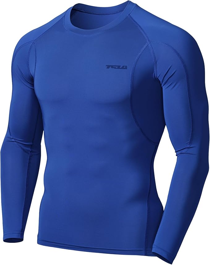 TSLA Men's UPF 50+ Compression Shirts, Cool Dry Long Sleeve Athletic Tops, Sports Baselayer Workout Shirt