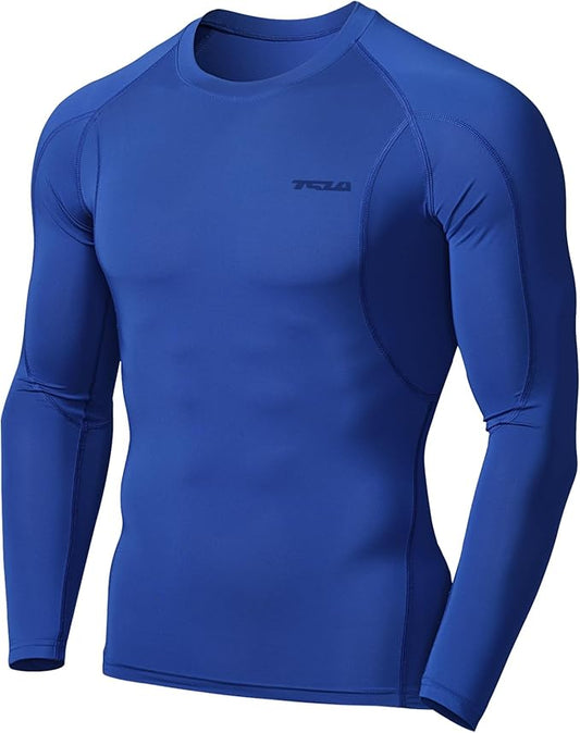 TSLA Men's UPF 50+ Compression Shirts, Cool Dry Long Sleeve Athletic Tops, Sports Baselayer Workout Shirt