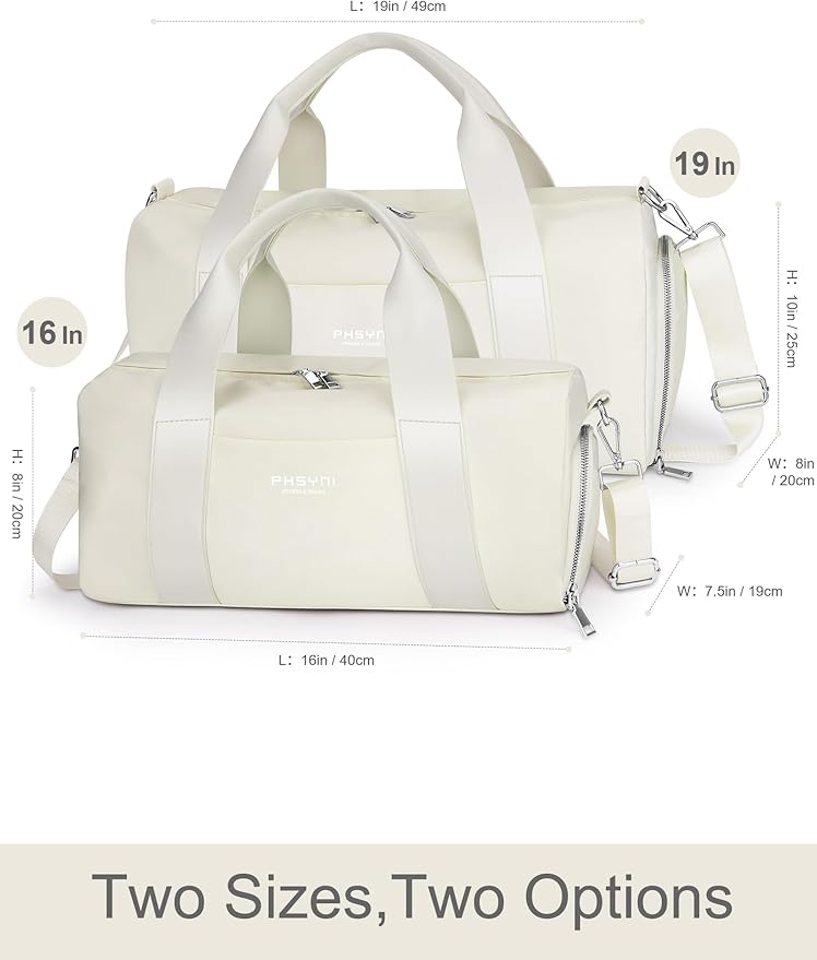 Gym Bag for Women and Men with Shoe Compartment & Wet Pocket - Duffle Bag for Travel Sports Fitness Workout Athletic, 19"-Medium, Beige