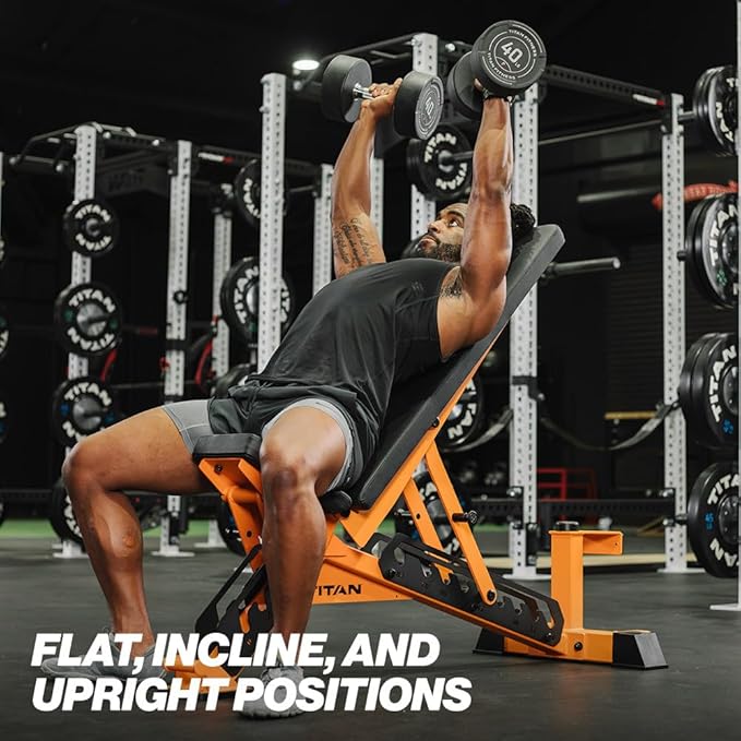 Titan Fitness TITAN Series Adjustable Bench, Supports 600 LB Incline, 1,000 LB Flat, Versatile Single Post Utility Workout Bench for Home Gym, Weightlifting, Strength Training