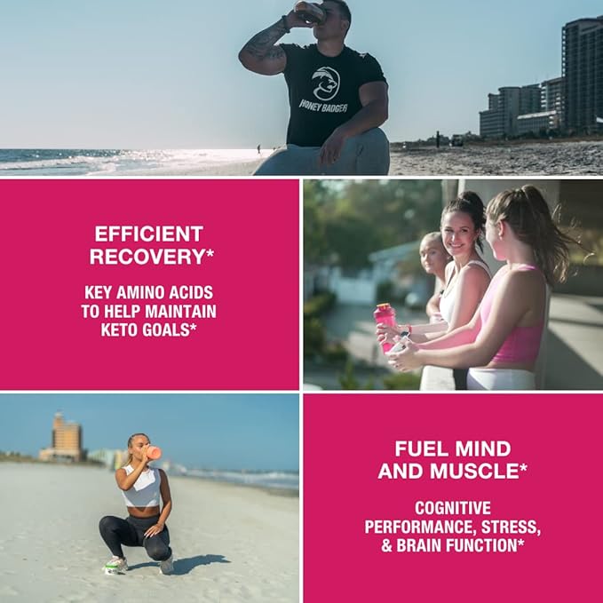 Honey Badger BCAA + EAA Amino Acids Powder, BCAAs + L-Glutamine, Keto, Vegan, Sugar Free for Men & Women, Hydration & Post Workout Muscle Recovery Drink Mix, Wild Berry, 30 Servings