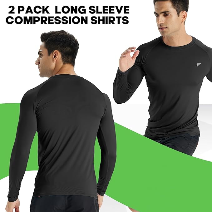 Men's Compression Shirts Long Sleeve Running Athletic Undershirts Workout Baseball Base Layer Fishing Rash Guard Tops 2 Pack