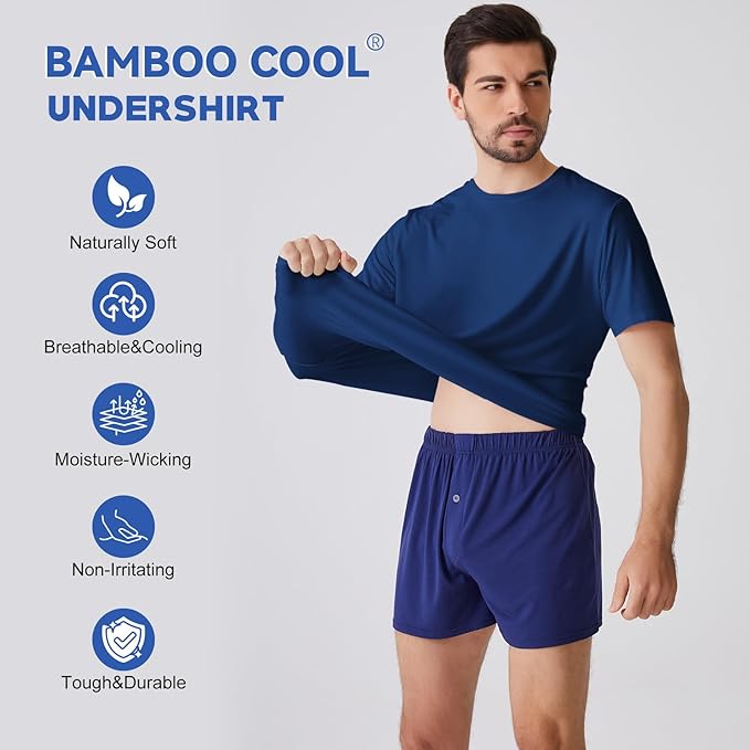 BAMBOO COOL Men's Undershirt Moisture-Wicking T-Shirts Stretch Crewneck Soft Tees for Men,3 Pack