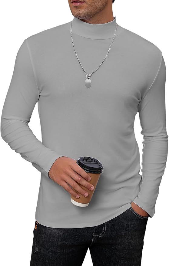 Mens Mock Turtleneck Long Sleeve Slim Fit Shirts Basic Casual Undershirts Lightweight Pullover