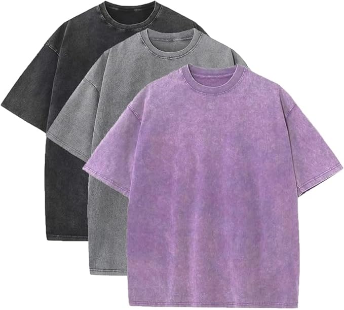 3 Pcs Men's Oversized Heavy Cotton Summer T-Shirts Vintage Tee Loose Fit Short Sleeve Casual Tshirts for Men Women