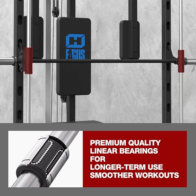 FAGUS Smith Machine Home Gym Power Cage with Pulley System, Space Saving Design Squat Rack with Full Body Strength Training Attachments, PEC Station & Fixed Cable Crossover Optional