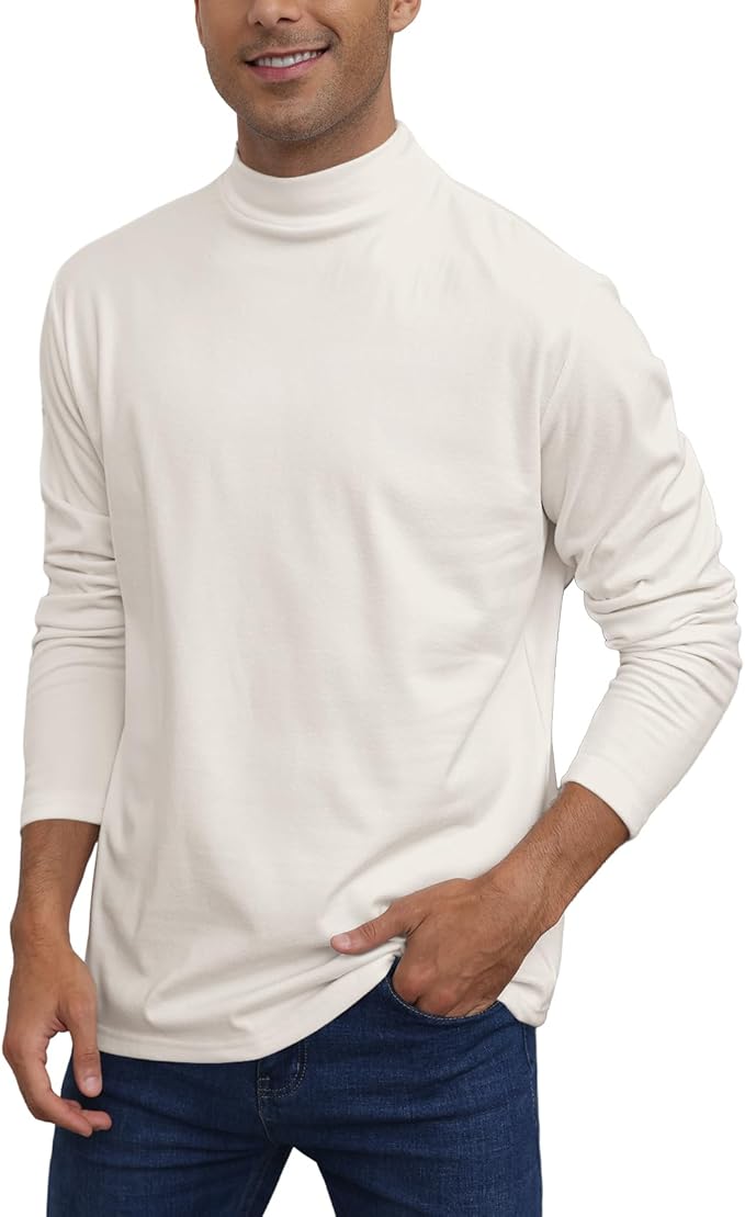 Mens Casual Mock Turtleneck T-Shirts Long Sleeve Thermal Stretchy Pullover Basic Lightweight Undershirt Sweater Tops