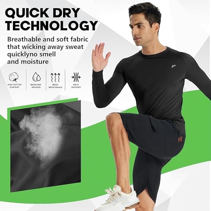 Men's Compression Shirts Long Sleeve Running Athletic Undershirts Workout Baseball Base Layer Fishing Rash Guard Tops 2 Pack