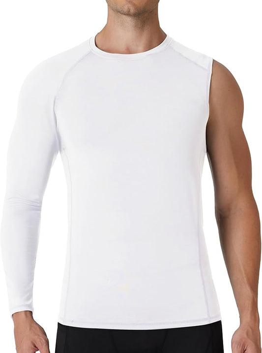 Mens One Arm Sleeve Compression Shirts 1/2 Long Sleeve Athletic Base Layer Undershirt Basketball Workout Top