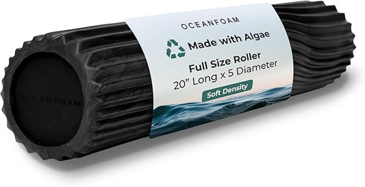 Oceanfoam Soft Tidal Roller (Black & Charcoal Marbled) - Low Density Foam Roller for Physical Therapy, Back Pain, Exercise & Stretching - Wave Textured - Yoga & Wellness - Full Size, 20" x 5"
