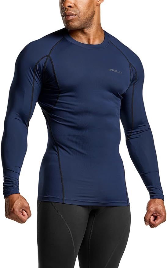 TSLA Men's UPF 50+ Compression Shirts, Cool Dry Long Sleeve Athletic Tops, Sports Baselayer Workout Shirt