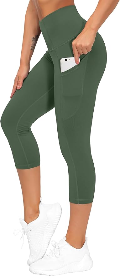 THE GYM PEOPLE Thick High Waist Capris Yoga Pants with Pockets, Tummy Control Workout Running Yoga Leggings for Women