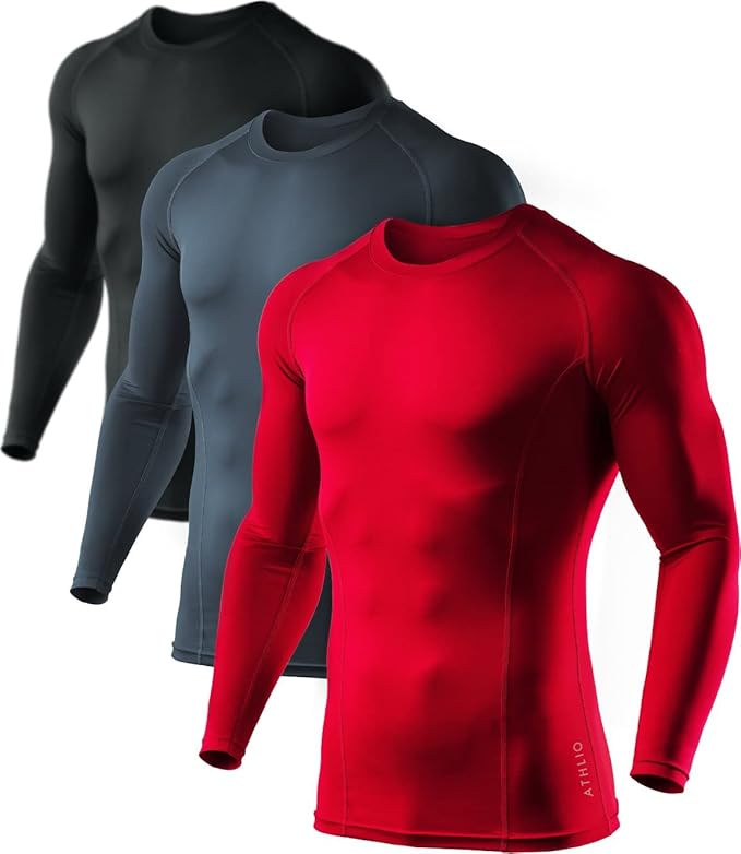 ATHLIO Men's UPF 50+ Long Sleeve Compression Shirts, Water Sports Rash Guard Base Layer, Athletic Workout Shirt