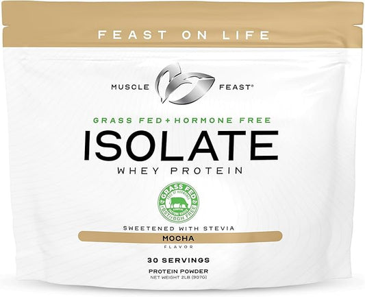 Muscle Feast Grass-Fed Whey Protein Isolate, All Natural Hormone Free Pasture Raised, Whey Isolate Protein Powder for Men and Women, Clean, Gluten-Free, Delicious Isolate Protein - Mocha, 2lb