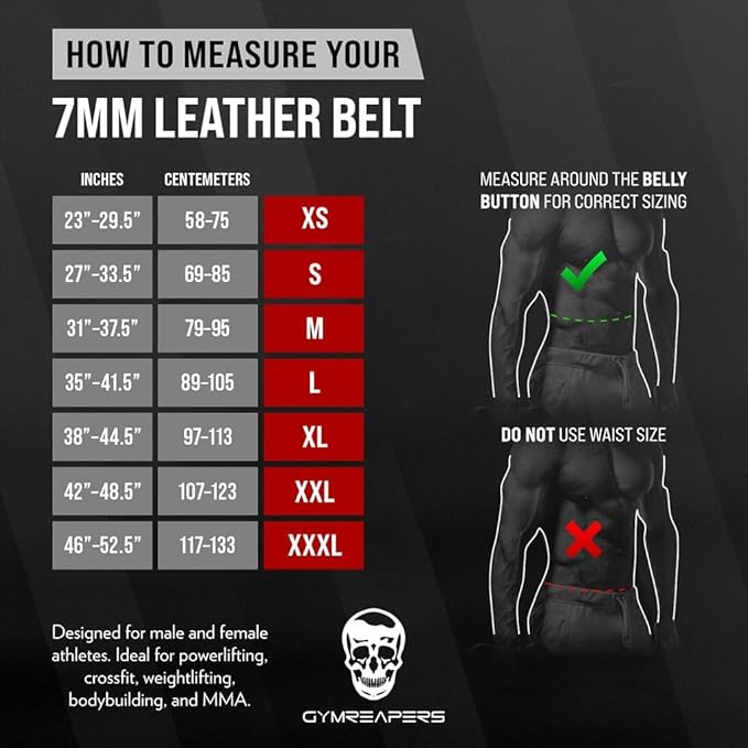 Gymreapers Leather Weightlifting Belt for Bodybuilding, Squatting, Lower Back Support & Back Pain - Real Leather, Adjustable Buckle Sizing - Men Women