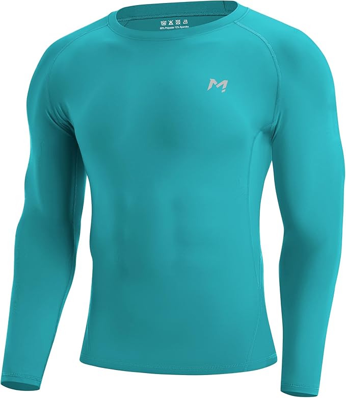 Mens Compression Shirt Long Sleeve Quick Dry Athletic Workout Gym T-Shirt SPF Running Top Sport Undershirt Base Layer