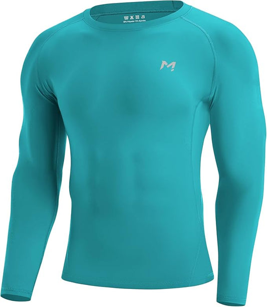 Mens Compression Shirt Long Sleeve Quick Dry Athletic Workout Gym T-Shirt SPF Running Top Sport Undershirt Base Layer