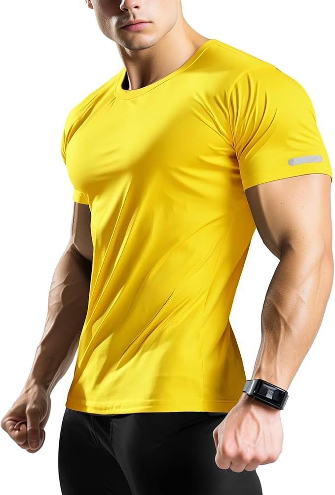 Mens Workout Shirts Fitted, Quick Dry Gym Tshirts Running Athletic Top Moisture Wicking Tee