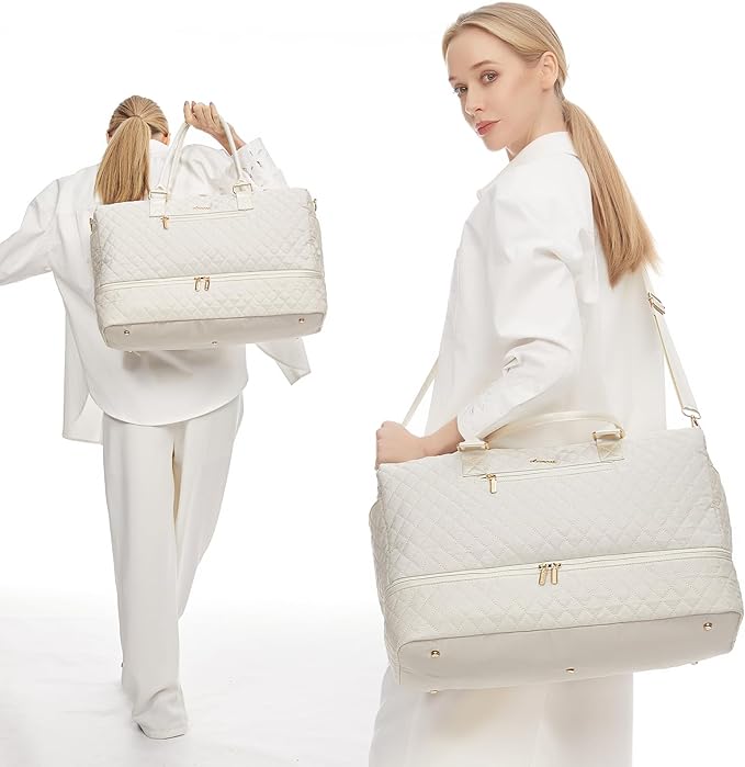 LOVEVOOK Travel Duffle Bag for Women, Weekender Overnight Bag with Shoe Compartment, Carry on Bag with Toiletry Bag, Gym Duffel Bag with Wet Pocket, Hospital Bags for Labor and Delivery 3 Pcs Set