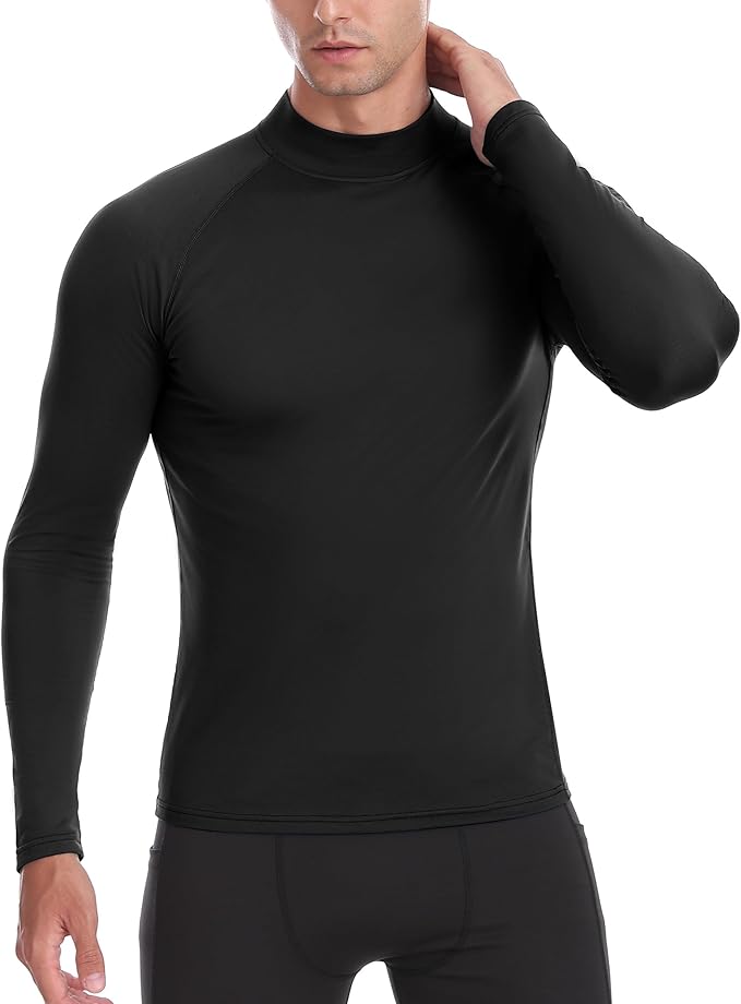Men's Thermal Compression Shirts, Long Sleeve Fleece Lined Turtleneck Undershirt, Cold Weather Ski Base Layer Tops