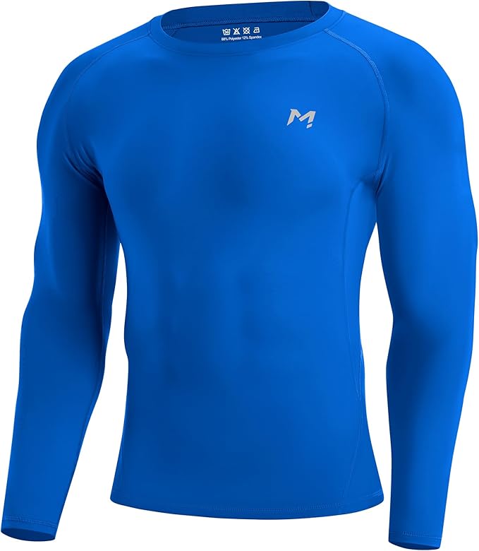 Mens Compression Shirt Long Sleeve Quick Dry Athletic Workout Gym T-Shirt SPF Running Top Sport Undershirt Base Layer