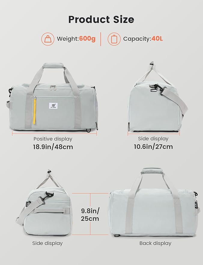 SKYSPER Gym Bag Men Women - 40L Sports Bag Duffle Backpack with Shoe Compartment Wet Pocket for Fitness,Sport,Travel & Workout(Lightgray)
